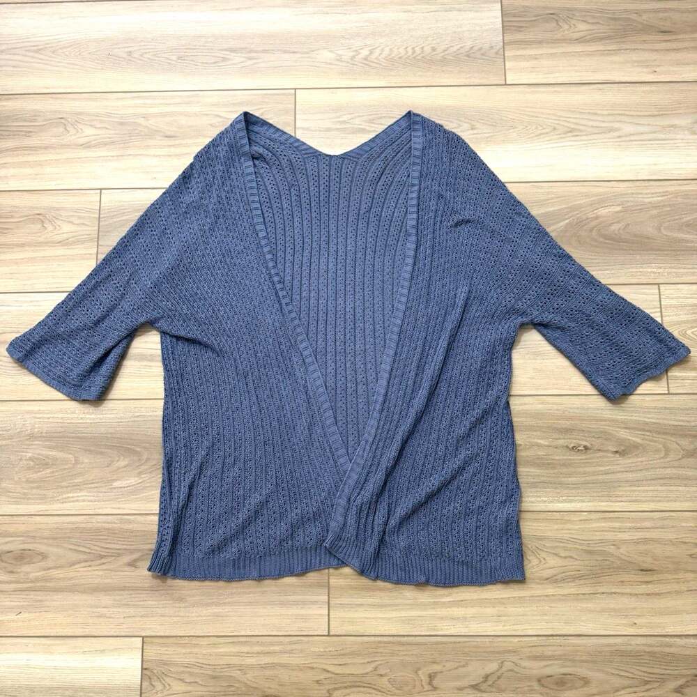 Naggoo Women's Open Front Knit Cardigan Pointelle Slate Blue Viscose Size M